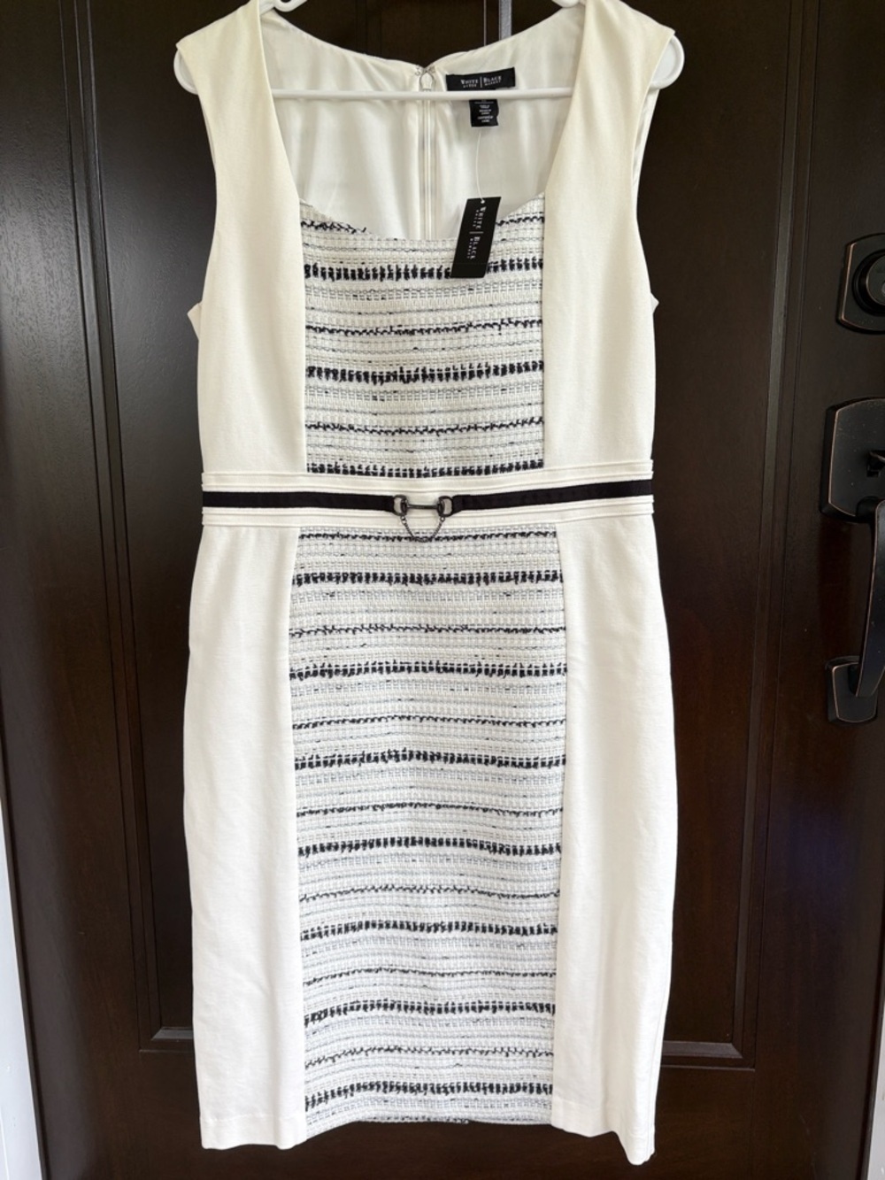 NWT White House Black Market Tweed Panel Sleeveless Stretch Dress Size 10 $160
